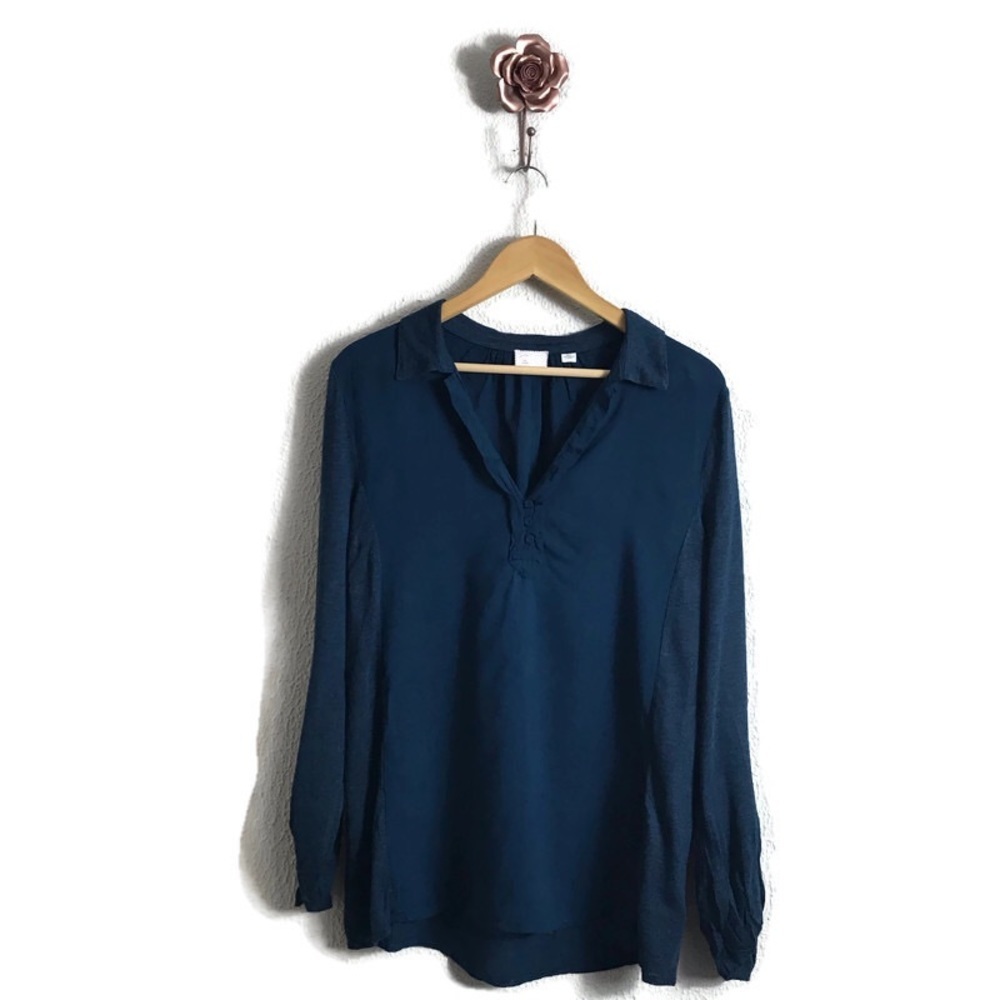 Anthropologie Postmark Large‎ Modal Navy Roll Tab Sleeve Shirt Comfort Relaxed